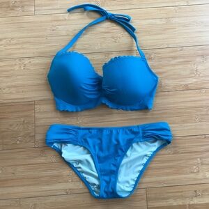 Victoria's Secret Bright Blue Scalloped Bikini Set